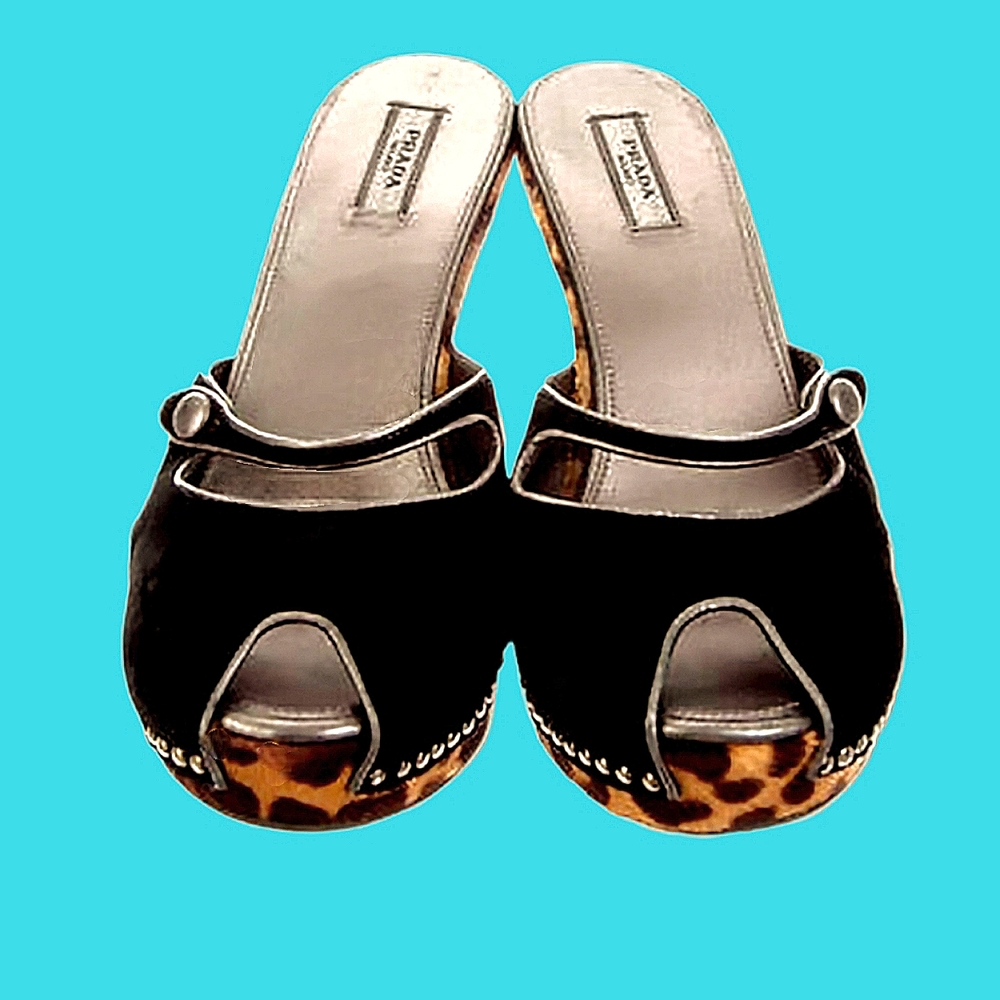 PRADA ✴️Animal Print/ Calf hair/ Pony✴️ Platform Wedge Slides✴️ 8M✴️Orig… - Picture 10 of 14